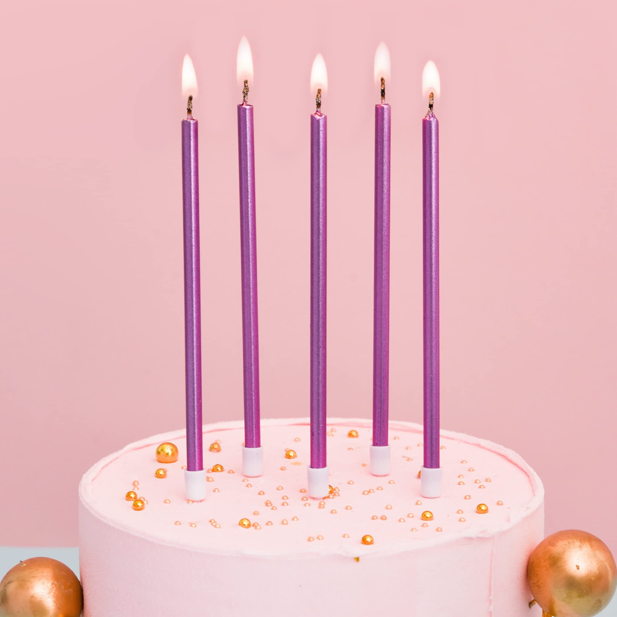 PHD CAKE 24-Count Silver, Purple, Gold Long Thin Metallic Birthday Candles for Cake Party, Anniversary Cake Candles, Weddings Cake Decorations, Baby Shower