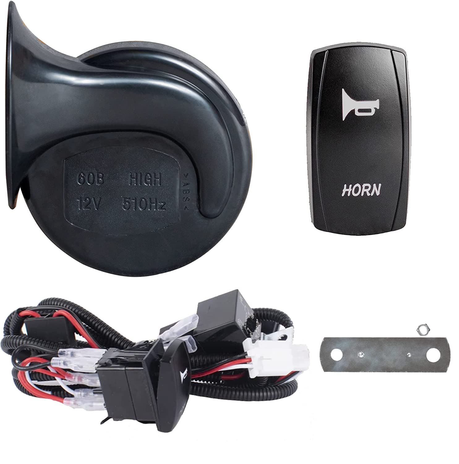 12V Universal UTV Horn Kit with Blue Rocker Switch Compatible with Polaris Ranger RZR, Kawasaki, etc
