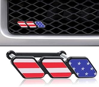 1 PC Car Grille Decoration Badge, Tricolor Badge Accessories, Classic Slotted Grille Decoration, Universal for Most Cars (American Flag #Red)