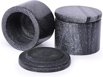 NikkisPride Unique Salt and Pepper Cellar Box Marble Covered with Marble lid Set of 2 (Black)