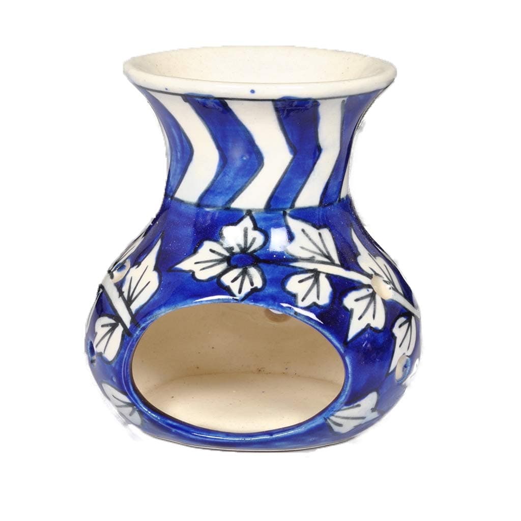 Rural Handmade Handmade Ceramic Tea Light Holder, Large, Aromatherapy Essential Oil Burner| White Flower | Living Room, K_33,Balcony, Patio, Porch and Garden |Color: Blue | Gift for Yoga Lovers