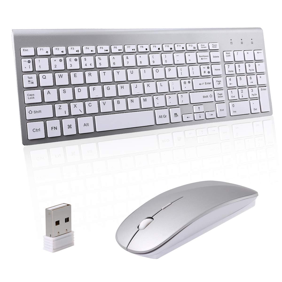Wireless Keyboard Mouse, Sanhoton 2.4G Ultra Thin Portable Wireless Keyboard and Mouse Combo Compatible with Windows, Mac, Android Tablet (Silver)