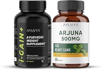 Ayuvya i-Gain+ & Brahmi Capsules Combo | i-Gain+ for Muscle Mass, Digestion & Weight Gain | Brahmi for Cognitive Functions and Reducing Stress & Anxiety