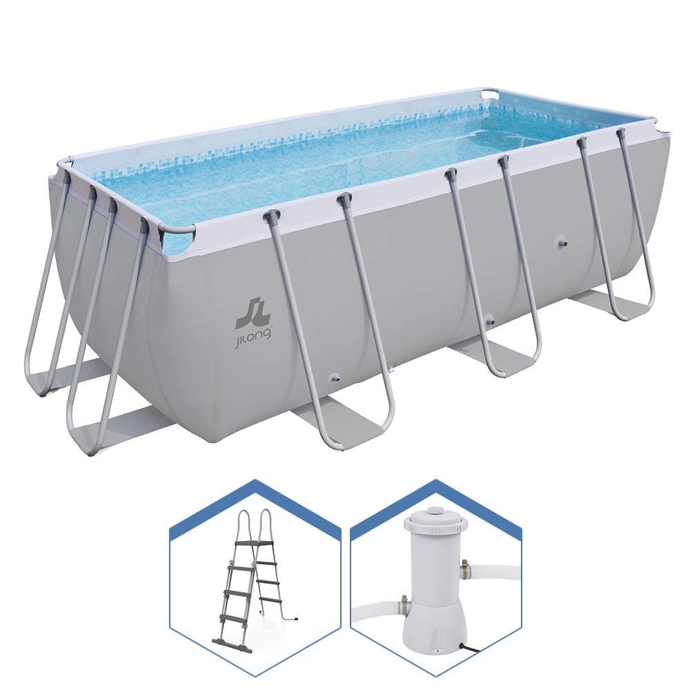 Jilong Rectangular Swimming Pool Outside Frame 400x207h122 cm + Pump and Ladder 17727EU