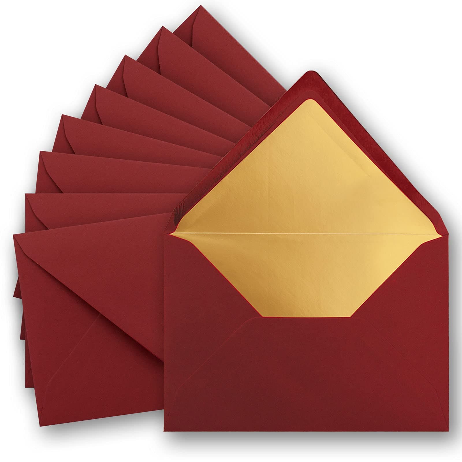 25 x metallic gold lined envelopes DIN C5, dark red, 156 x 220 mm, wet seal with pointed flap - FarbenFroh by Gustav Neuser.
