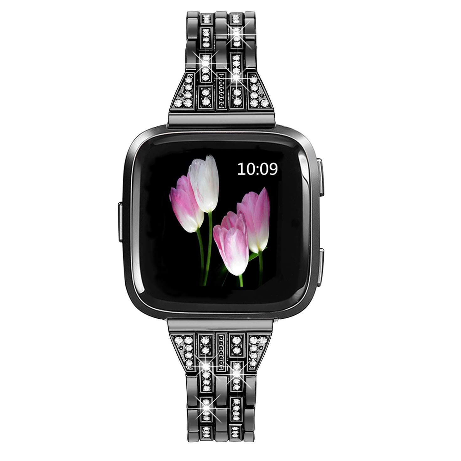 Bands Compatible with Fitbit Versa 2/Versa Lite/Versa, Women Replacement Metal Rhinestone Bling Bracelet Wristband, Black
