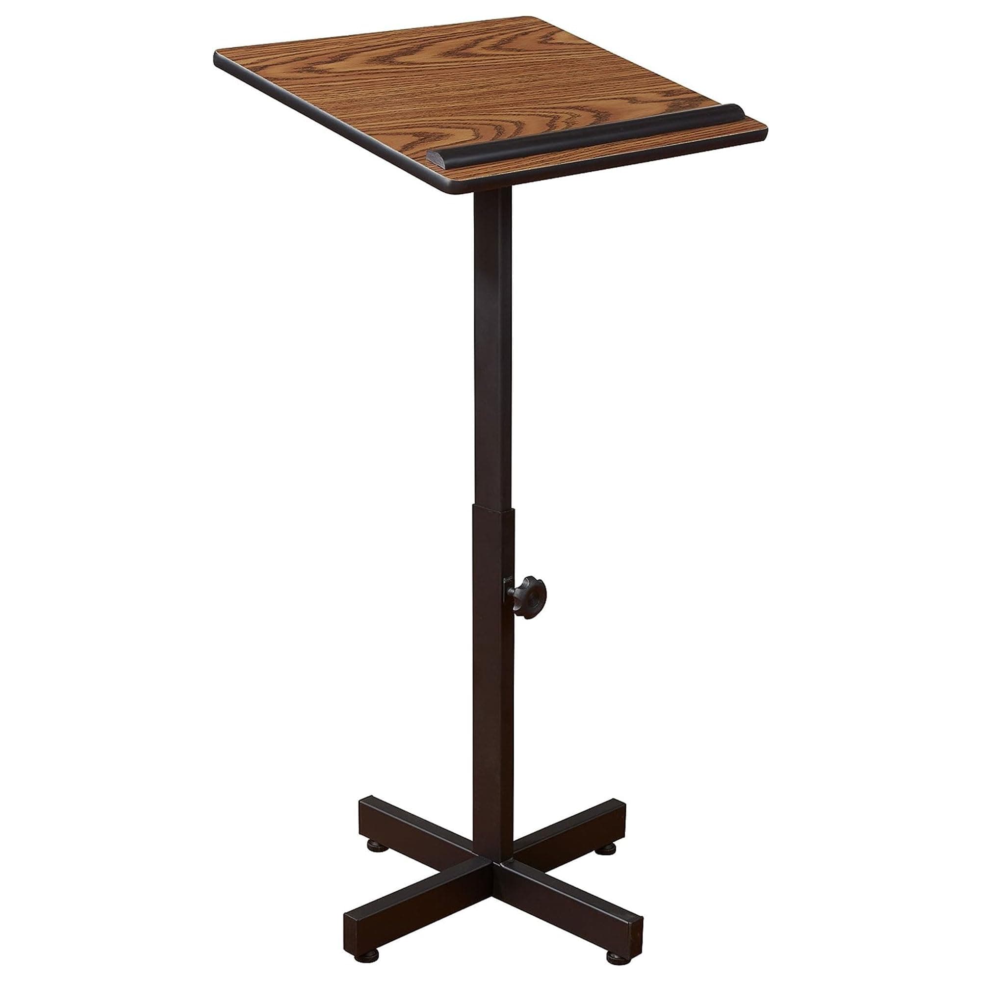 Portable Presentation Series Adjustable Height Lectern Stand 16 Inch x 20 Inch Reading Surface with Book and Paper Stop, Medium Oak