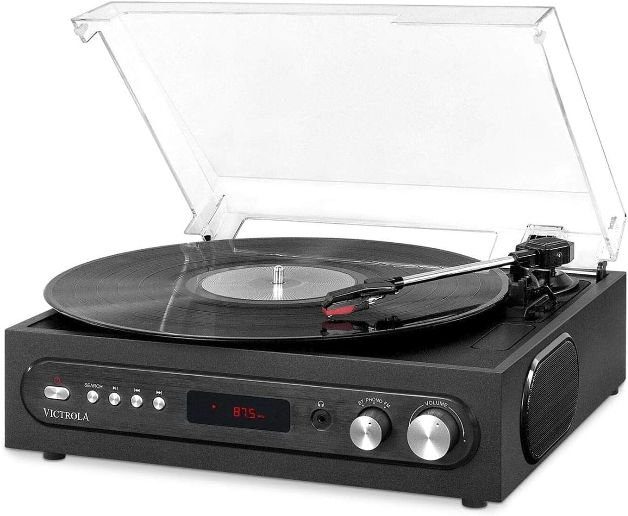 All-in-1 Bluetooth Record Player with Built in Speakers and 3-Speed Turntable Black (VTA-65-BLK)