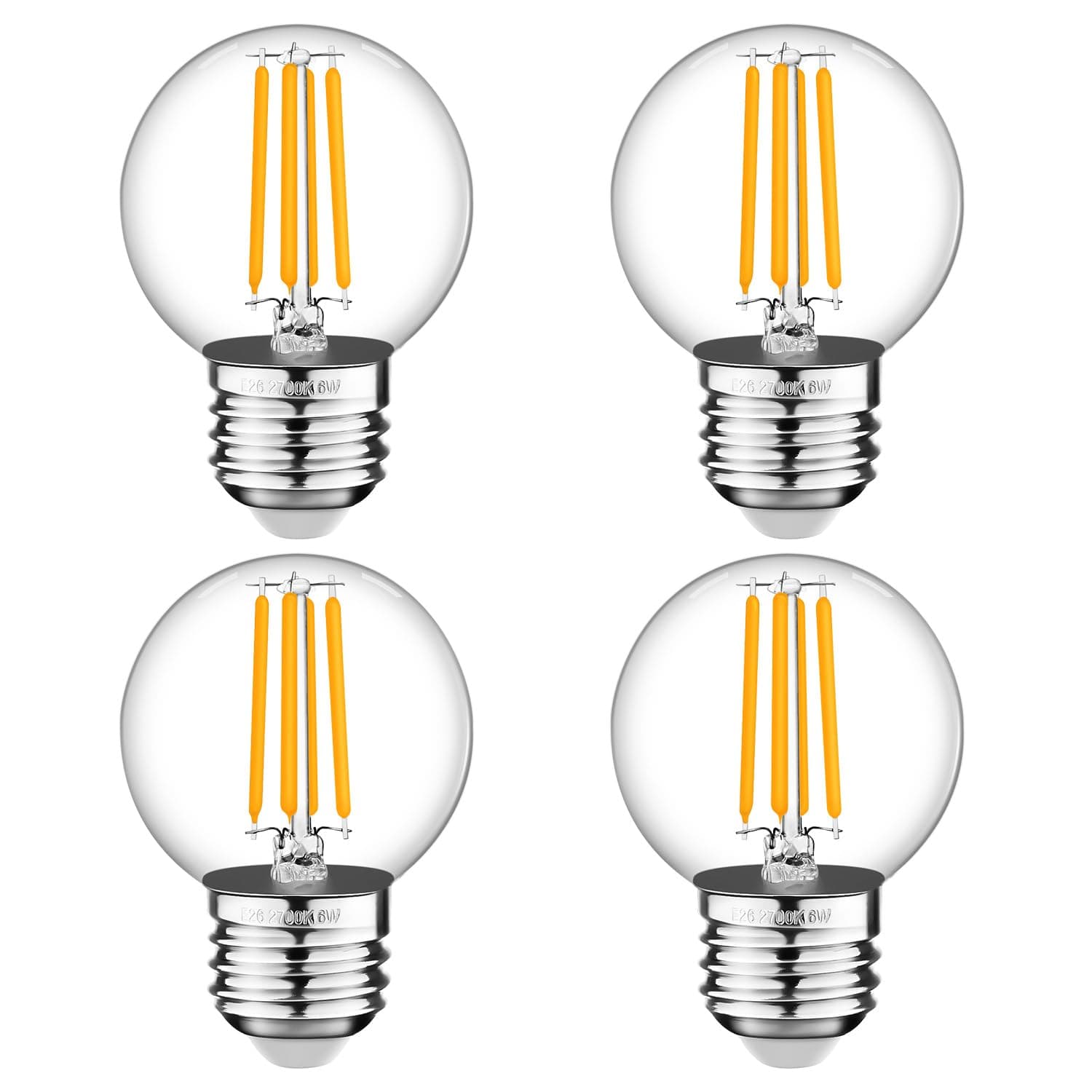 【Upgraded】 E26 Led Bulbs 60 watt G16.5 Led Light Globe Small Bulb, Warm White 2700K, Edison Bulb 6W for Celling Fan Vanity Light CRI 90+ 750LM, Non-Dimmable, 4-Pack