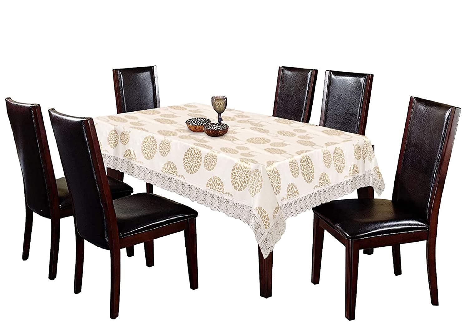 Kuber Industries Dining Table Cover Tablecloth Waterproof Protector 6 Seater with Flower Printed, 60 X 90 Inches Rectangle (White), Standard (HS_36_KUBMART019093)