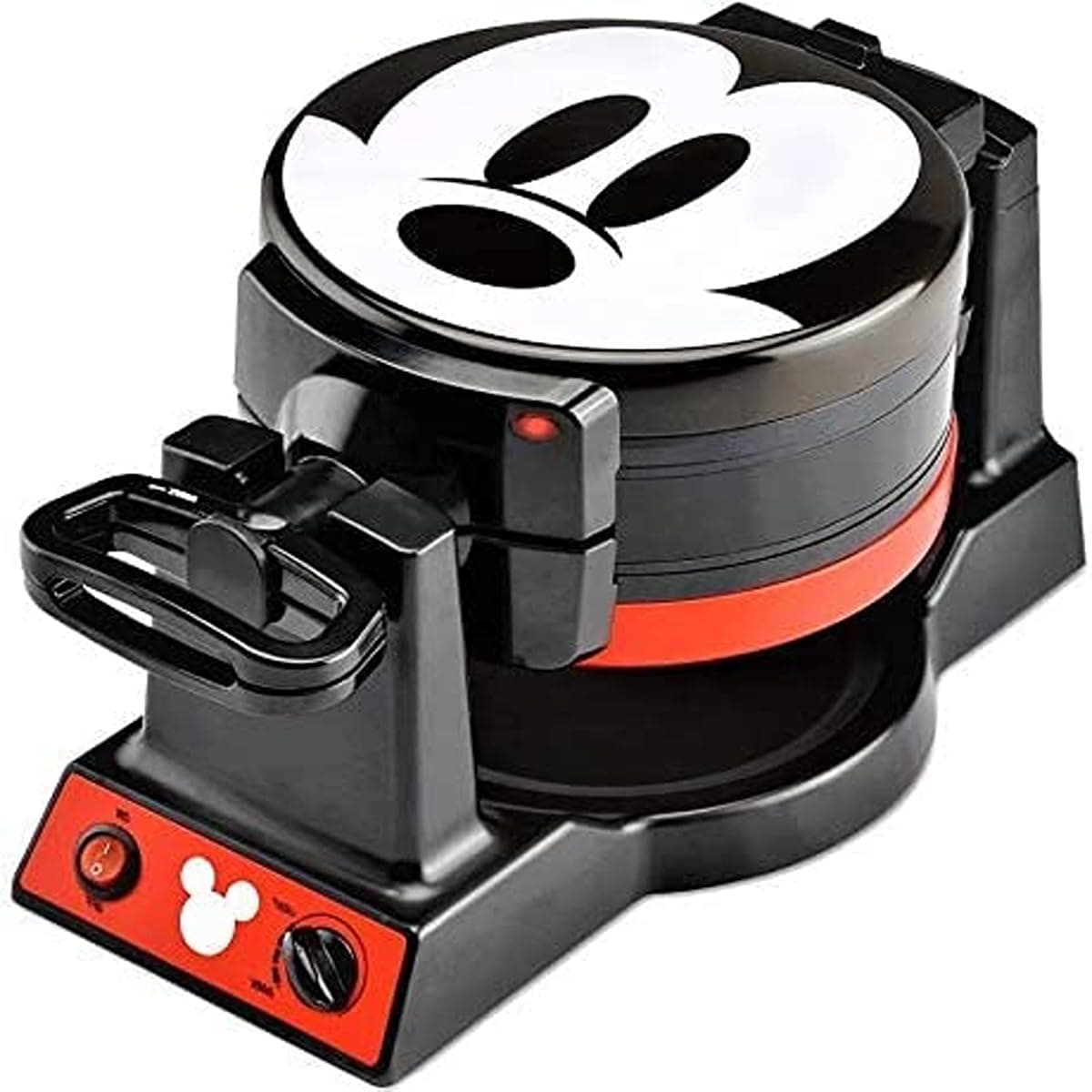 Disney Mickey Mouse MIC-62 Double Flip Waffle Maker by Select Brands - Nonstick Mini Waffle Iron with Rotating Design - Makes 6 Mickey Waffles - Variable Shade Control