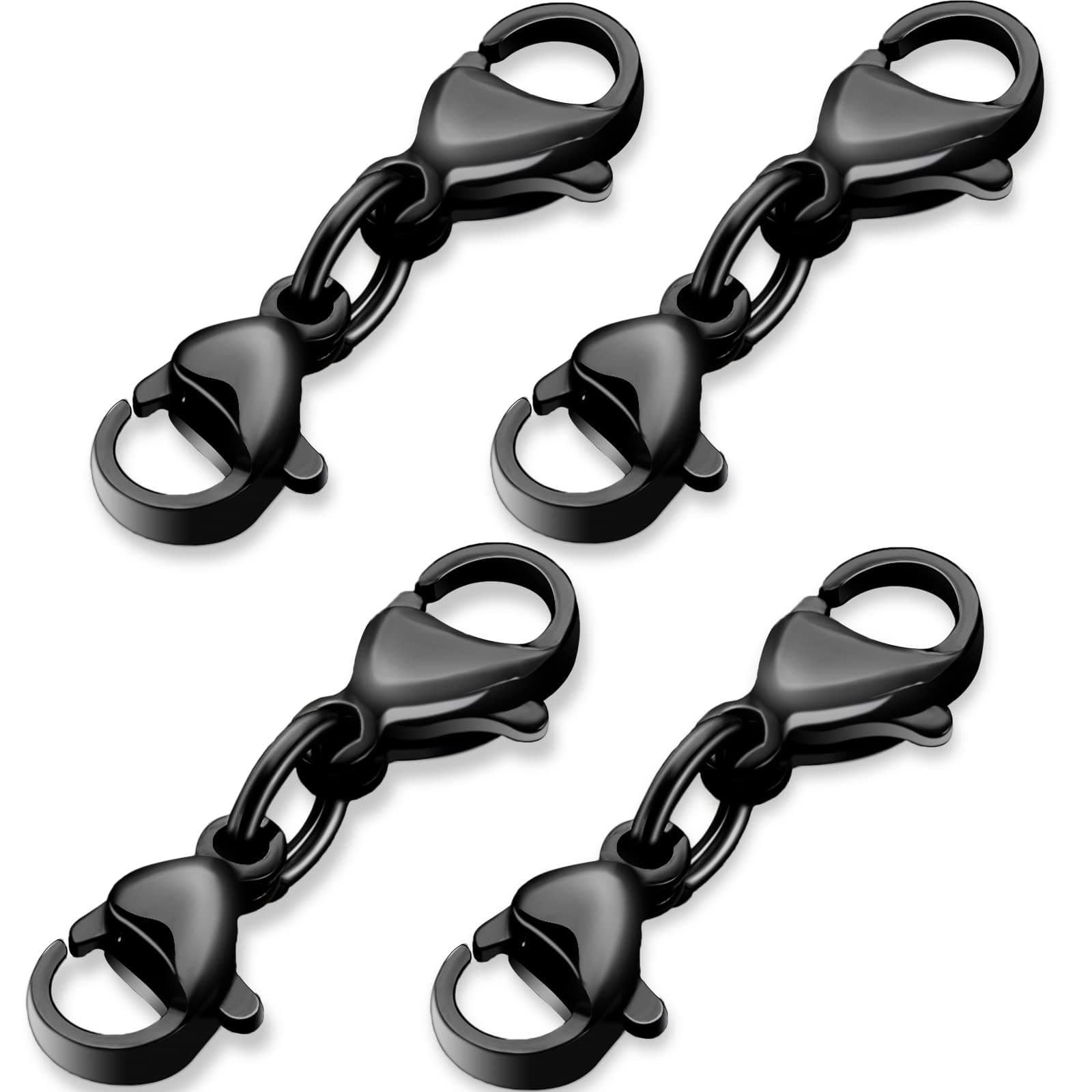 MTLEE Double Lobster Clasp Extender Double Claw Connector Bracelet Extension Clasp Small Bracelet Necklace Shortener for DIY Jewelry Making(0.98 Inch,Black)