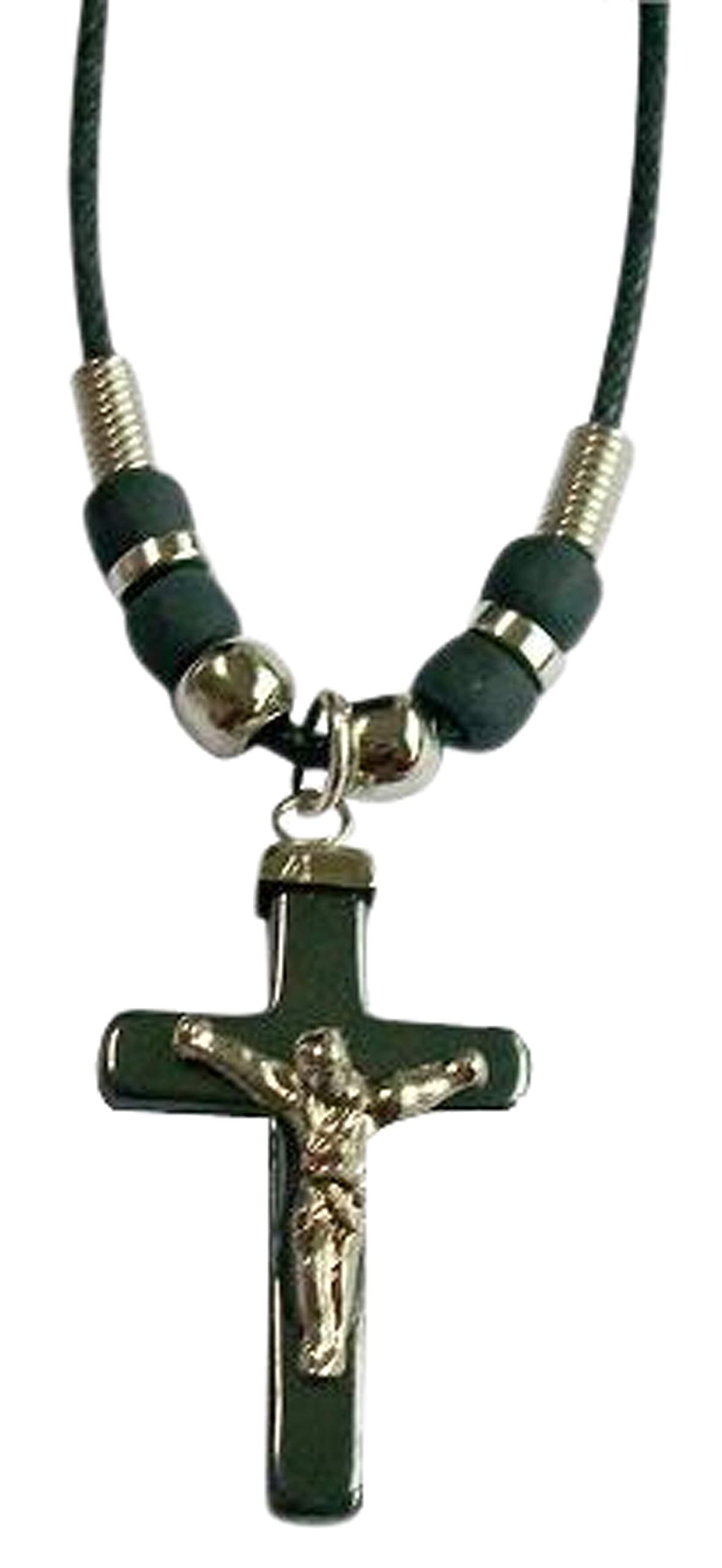 Silver Hematite Cross with Jesus