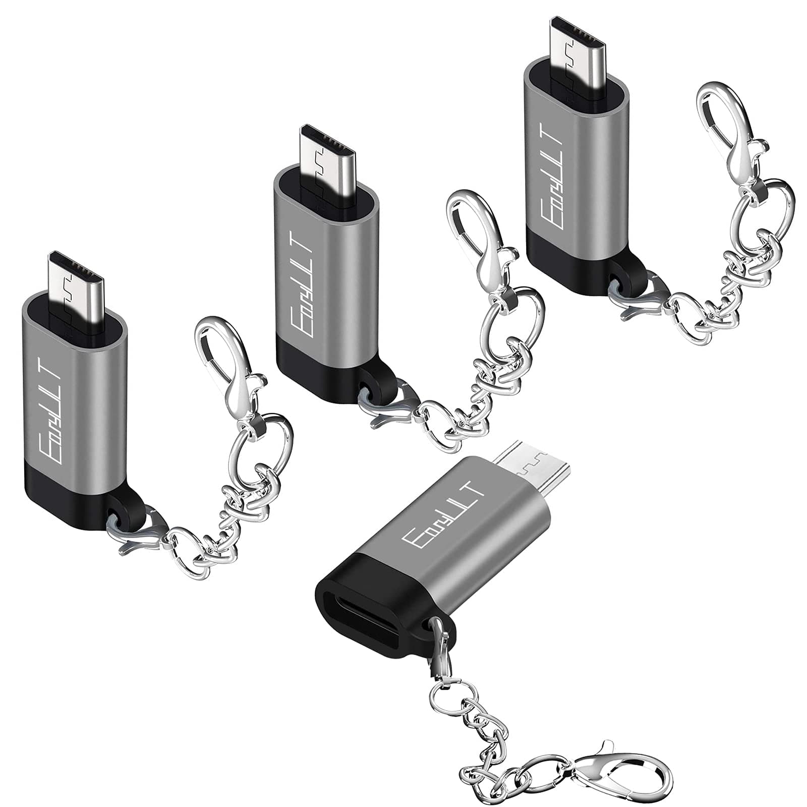 EasyULT Micro USB to USB C Adapter 4 Pack, Type C Female to Micro USB Male Support Data Sync, for Galaxy S8/S8+, S20 Note 20, Huawei Y7/Y6/P Smart/P8 Lite,LG G4,etc-Gray