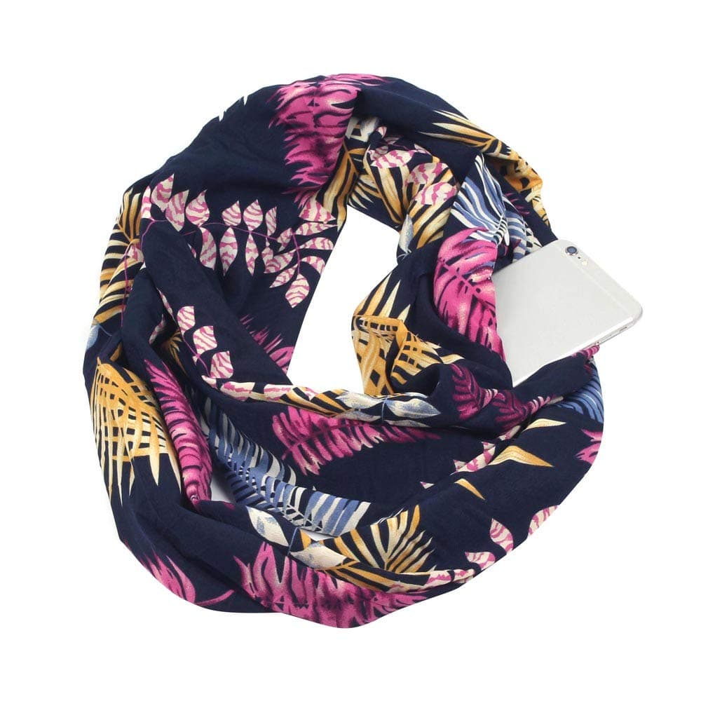 Unisex Infinity Loop Print Scarf Jaminy Women Winter Convertible Infinity Scarf with Pocket Soft Hidden Zipper Pocket Loop Shawl Scarf