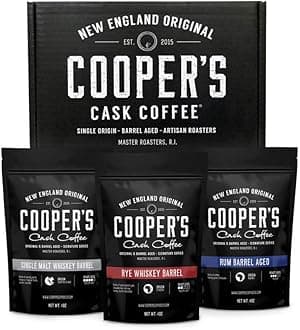 Bourbon Barrel Aged Coffee Whole Bean Set, Single Origin Sumatra Whiskey, Ethiopian Rye, Rwanda Rum Roasted Coffee Beans (Whole Bean, 4 Ounce (Pack of 3))