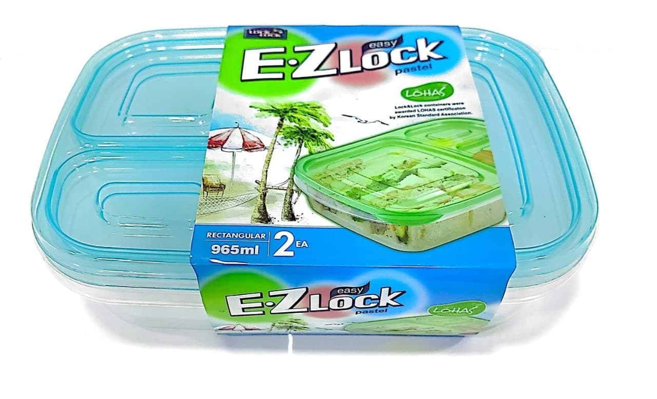 LocknLock Lock & Lock Ez Lock Pastel Rectangular Container, Set Of 2 Piece - Blue Hle7500W, 965 Ml