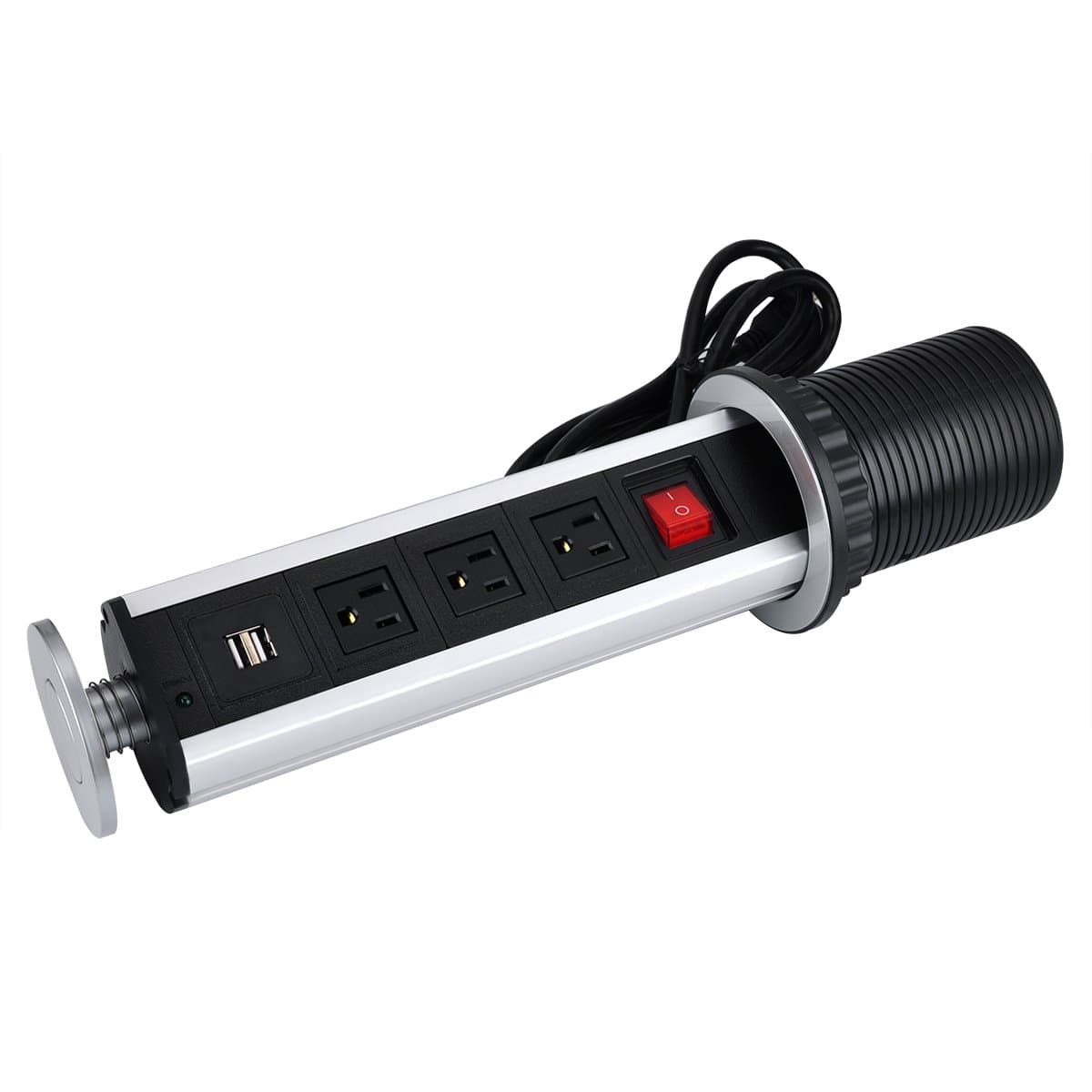 Pulling Pop-up Outlets Desktop Kitchen Countertop Island Power Grommet, Surgetek Hidden-Power Power Strip with 3-Socket& Dual USB Chargers Double-Break Switch (Without Surge Protector)