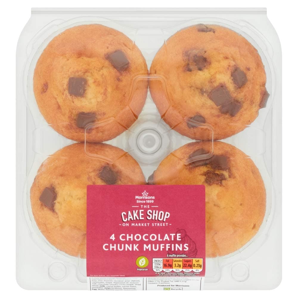 Morrisons Cake Shop Chocolate Chunk Muffins 4 Pack