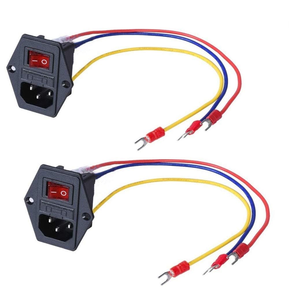 3Dman 15A 250V Rocker Switch On/Off Power Socket Inlet Module Plug 10A Fuse Switch with 18 AWG Wiring 3 Pin - 2pcs