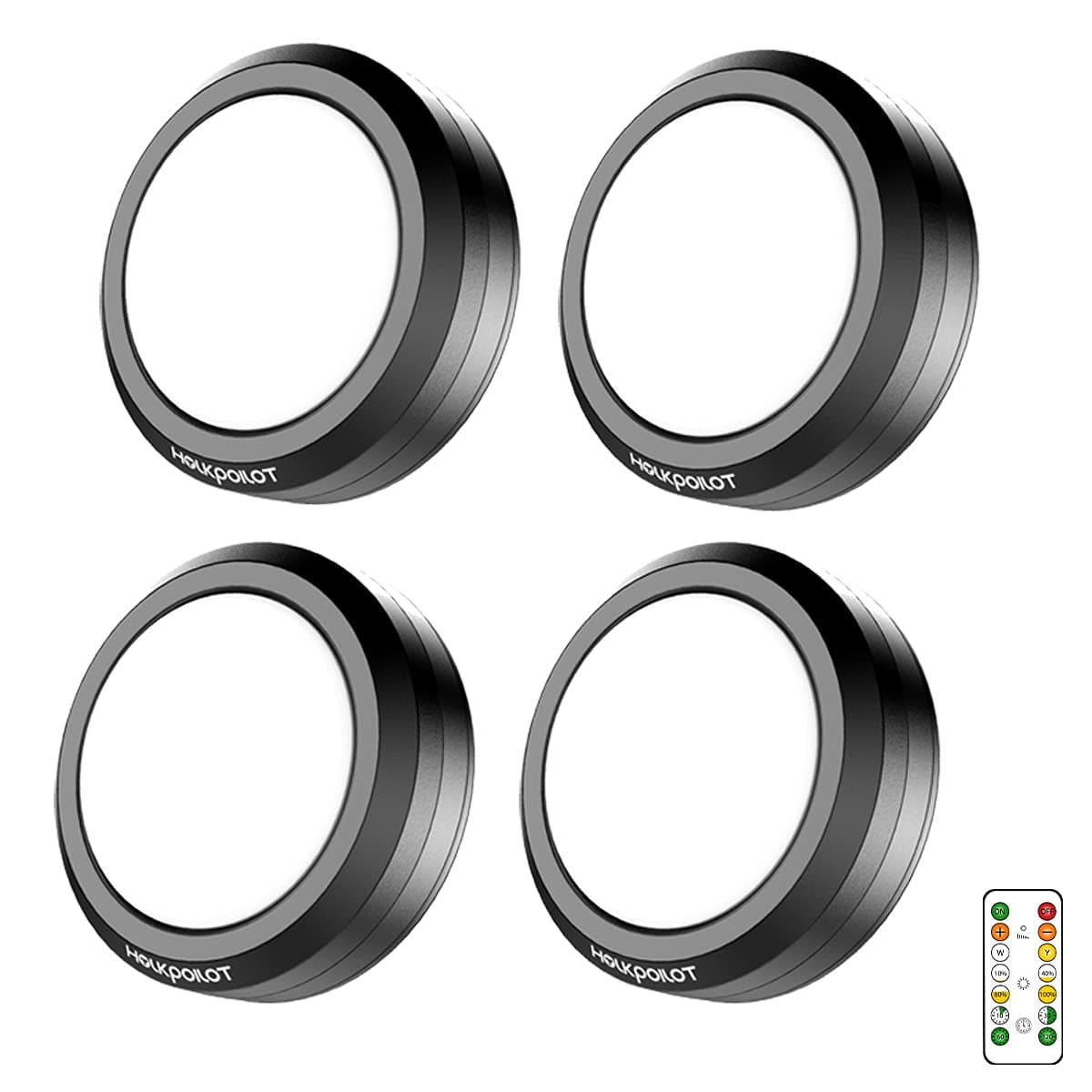 HOLKPOILOT Puck Lights with Remote Control, LED Under Cabinet Lighting, Battery Operated Light, Closet Dimmable Stick On Light (4Pack)