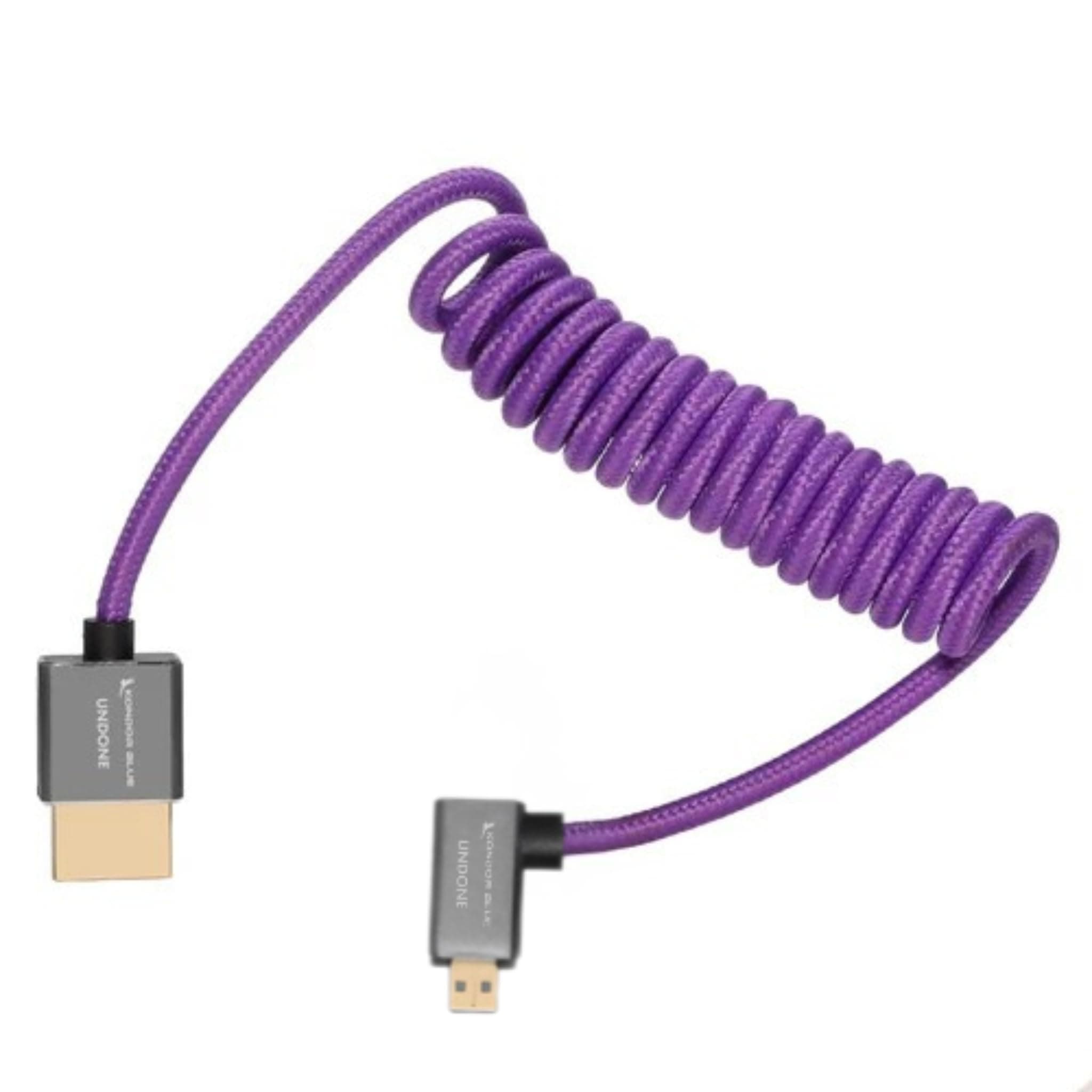 KONDOR BLUE x Gerald Undone | Left Angle Micro HDMI (Type D) to Full HDMI 2.0 Coiled Cable 12”-24” Braided | 4K 60Hz 18Gbps HDR, 3D, Reinforced | for On-Camera Monitors & Recorders + More | Purple