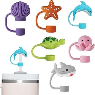 6Pcs Straw Cover for Stanley Cup, 10mm Silicone Cute Animal Straw Topper for 30&40oz -8