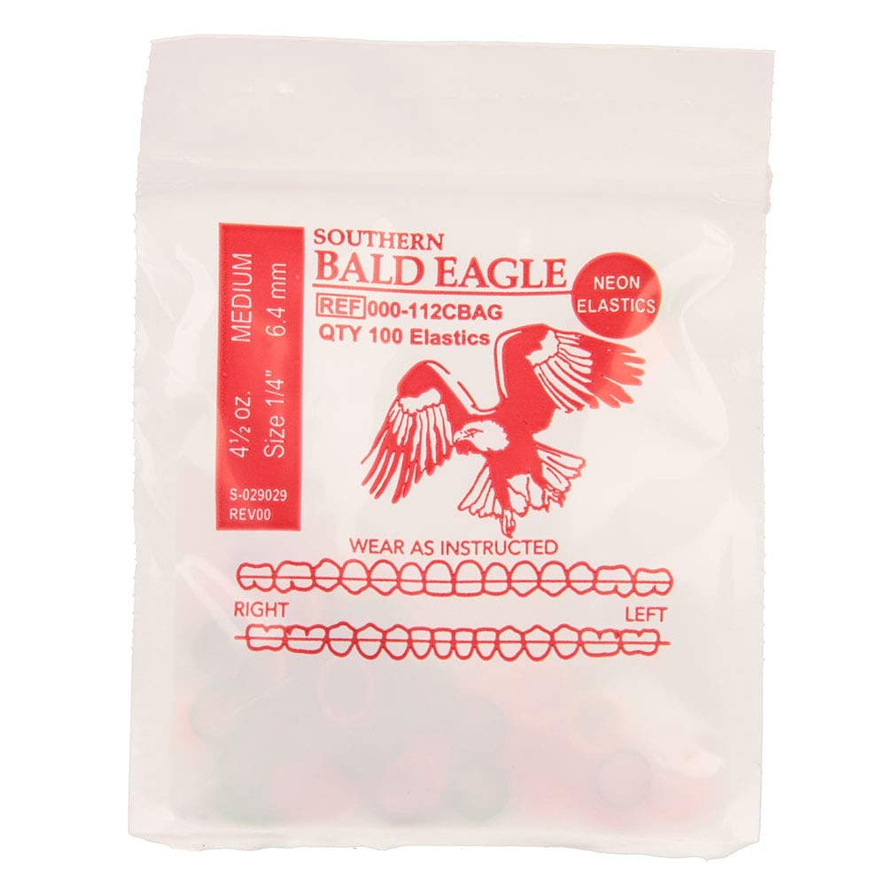 American Orthodontics Elastics Wildlife Eagle | Assorted Neon, Medium, 4.5 Oz, 1/4" Size, 75 Packs Per Box, 7,500 Total | Made in The USA | Neon Colors, Top Quality Latex Tubing