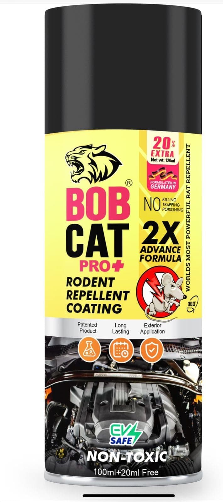 Shadow Securitronics BOB CAT Highly Effective No Entry Rat Repellent Spray for Cars | Rodent Spray | Rodent Repellent for Home | 2X Advance Formula Pack of 1 x 120 ml - Formulation 20X