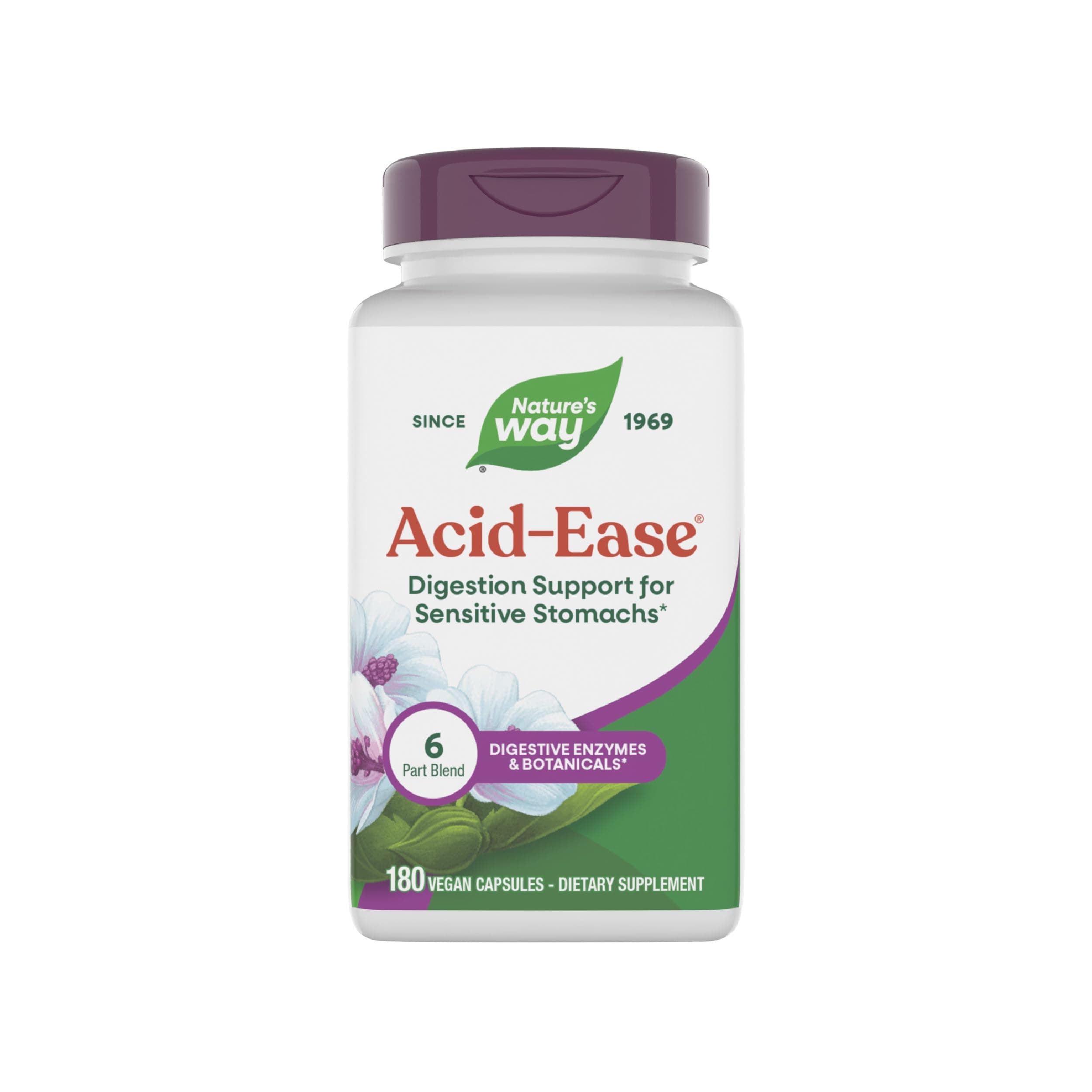 Acid Ease, Digestive Support Supplement for Sensitive Stomachs*, Marshmallow Root Extract, Slippery Elm Bark, Digestive Enzymes, 180 Vegan Capsules (Packaging May Vary)