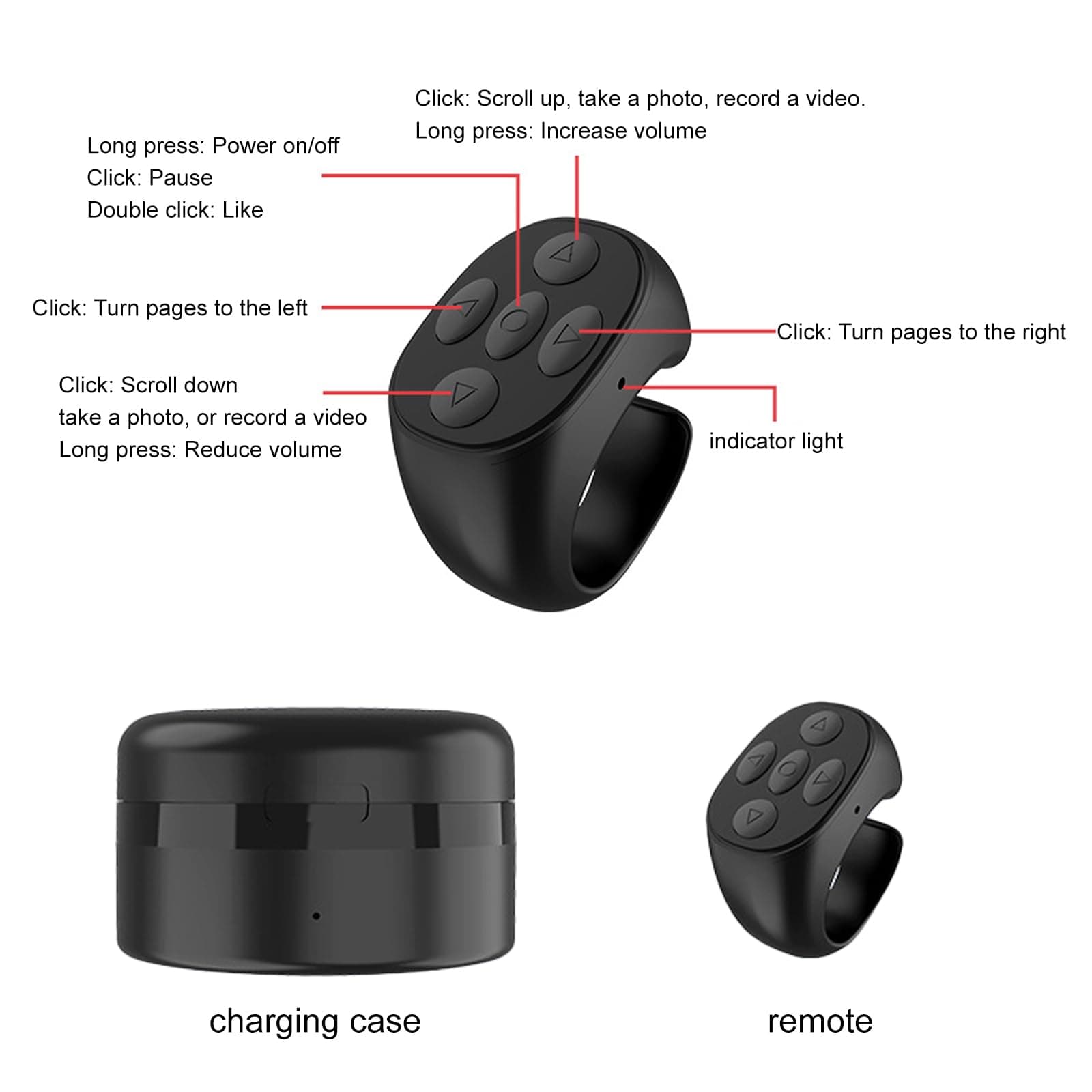 Fingertip Wireless Bluetooth Remote Control-Upgrades Remote Tiktok Scrolling Ring Page Turner TIK tok Scrolling Rings for Camera,Bbluetooth Remotes Scrollings Ring