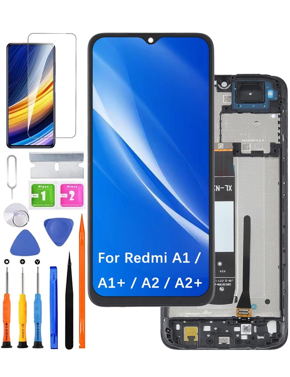 HLYGZX Replacement Original Display for Redmi A1 A1+ A2 A2+ LCD Screen, 220733SI 23028RNCAG Display Screen Touch Digitizer Assembly Repair Parts Kit (Black with Frame)