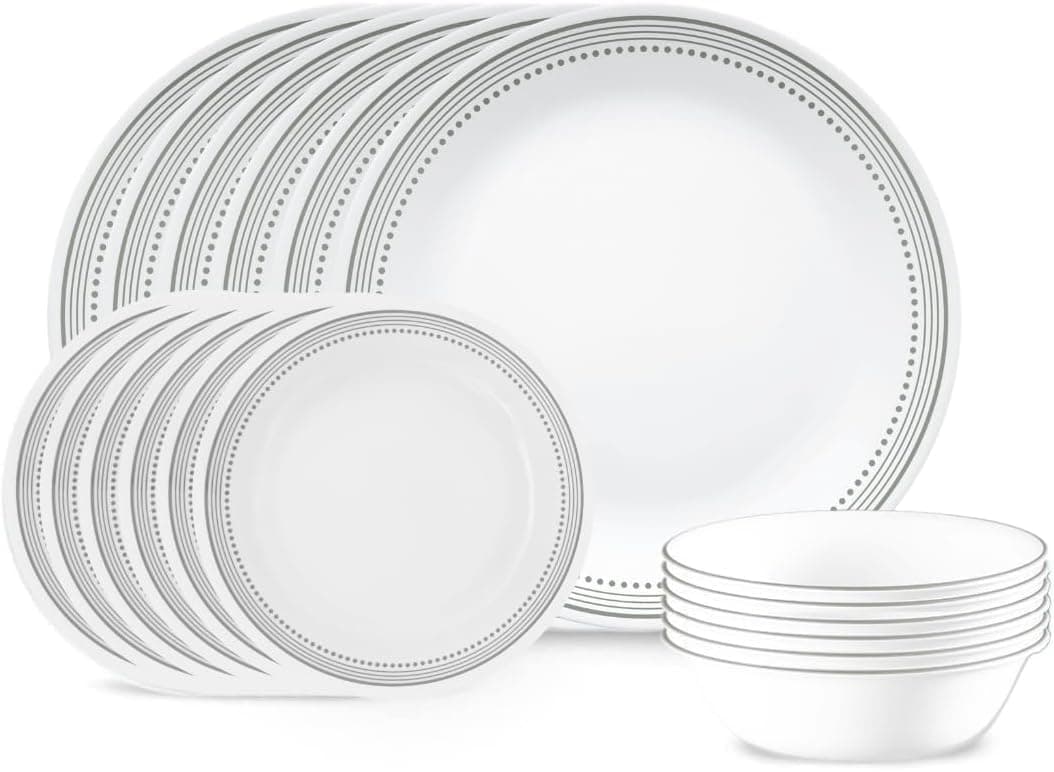 Vitrelle 18-Piece Service for 6 Dinnerware Set Triple Layer Glass and Chip Resistant, Lightweight Round Plates and Bowls Set, Mystic Gray