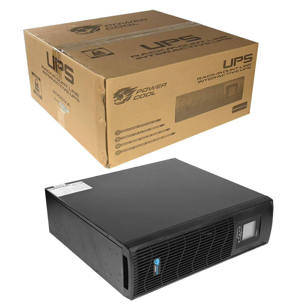 Intelligent Rackmount 2000VA UPS - 1600W - 3U Line-Interactive UPS with AVR, USB Monitoring, Surge Protection, 2× UK Socket, 3× IEC C13, 2 x RJ45, Generator Compatible | 3x 12V 7Ah Battery