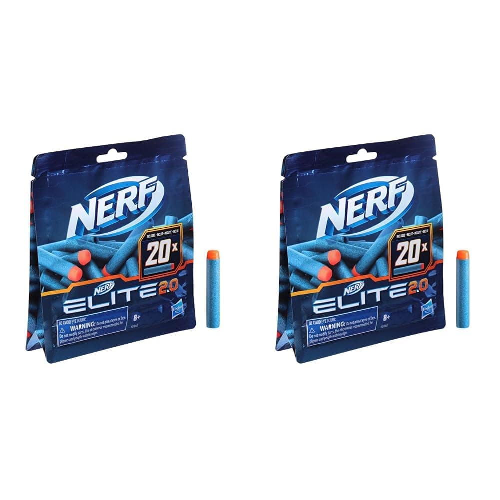 Nerf Elite 2.0 20-Dart Refill Pack - Includes 20 Official Nerf Elite 2.0 Darts, Compatible With All Nerf Elite Blasters (Pack of 2)