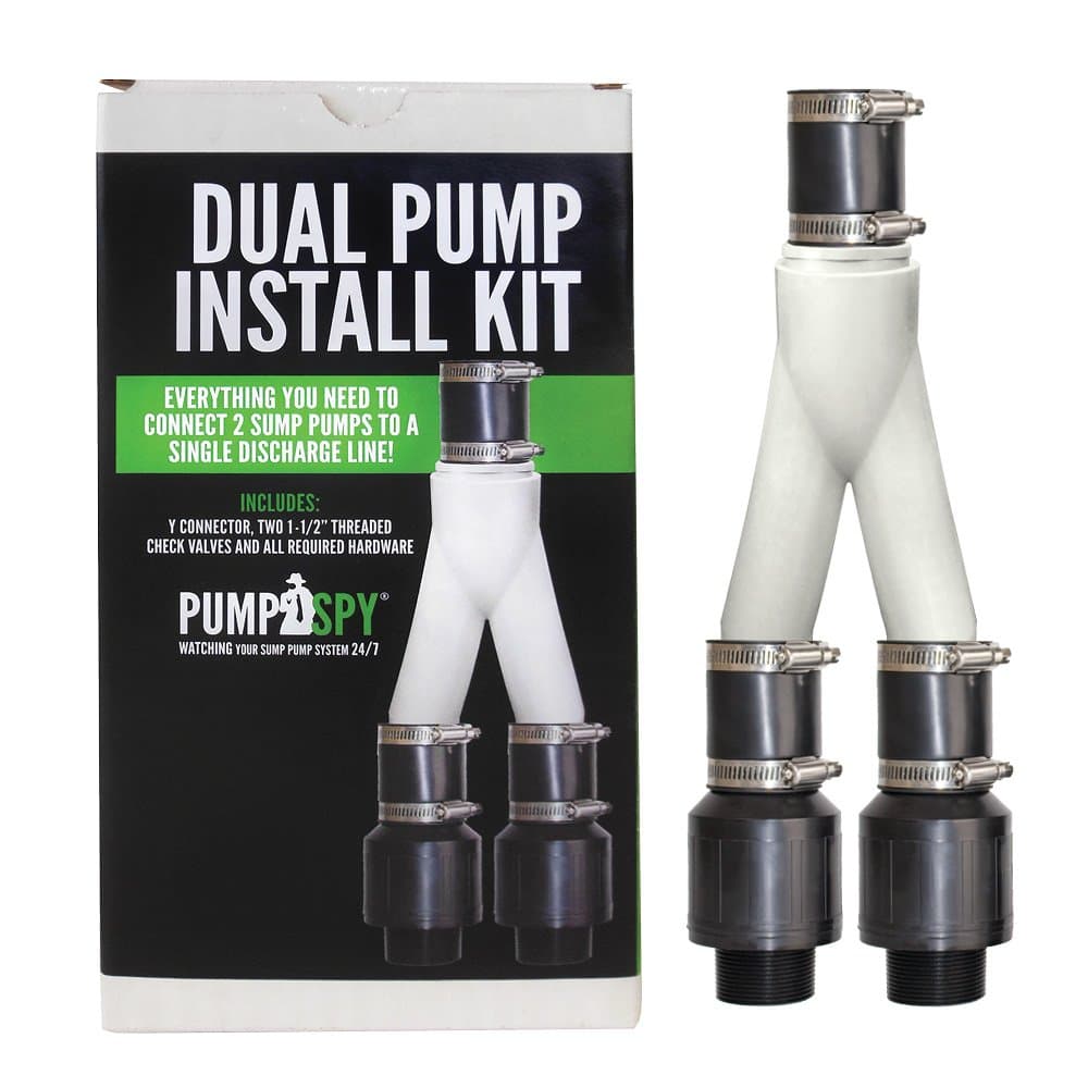 Dual Pump Install Kit - Double Sump Pump Connection, Basement Water Pump Backup Y-Connector - Sump Pump Submersible Backup Connector To Single Discharge Line - Dual Pump System To 1-1/2" Line