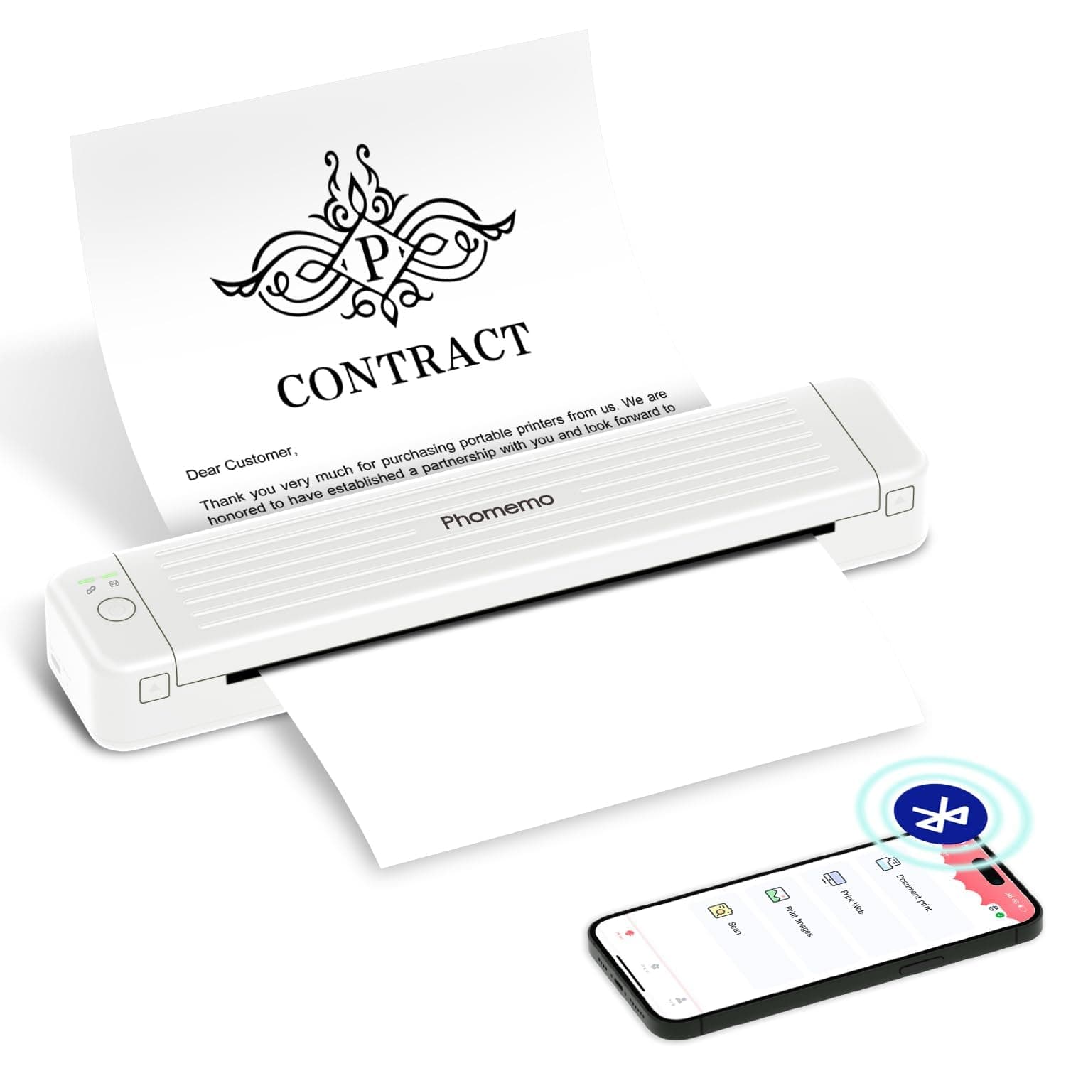Phomemo P831 Portable Printer A4, Backup Printer at Home Compatible with Android and iOS, 300dpi HD Thermal Transfer Portable for Invoice, Contract and Business Trip, White