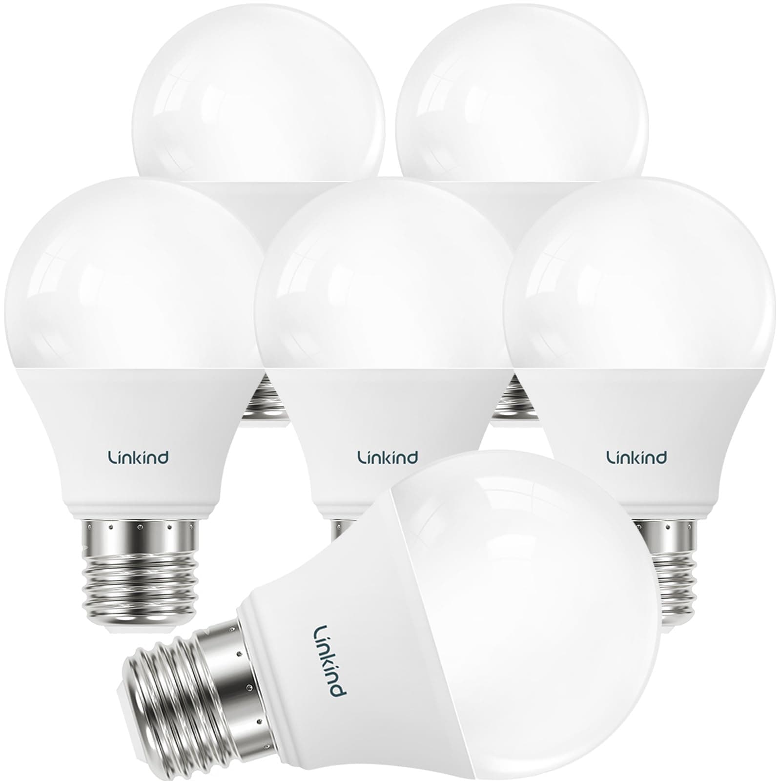 Linkind A19 LED Light Bulbs Dimmable, 60W Equivalent, 2700K Soft White LED Light Bulbs, High CRI90, 9W Energy Efficient 800 Lumens, E26 Base, UL Listed, Lighting for Bedroom Living Room, 6 Packs