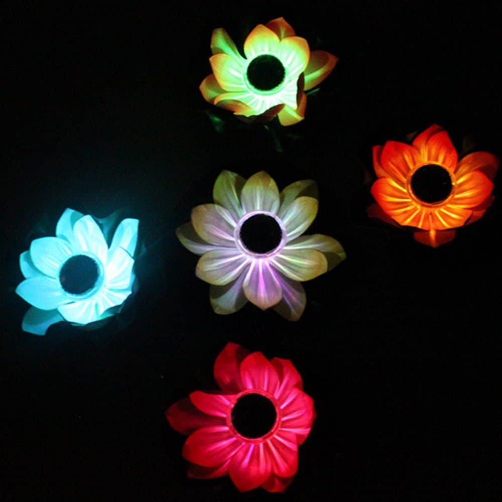 Moolon LED Light Solar Lotus Water Lily Lantern Waterproof Float Light Colorful Floating Yard Pond Garden Pool Wishing Night Light