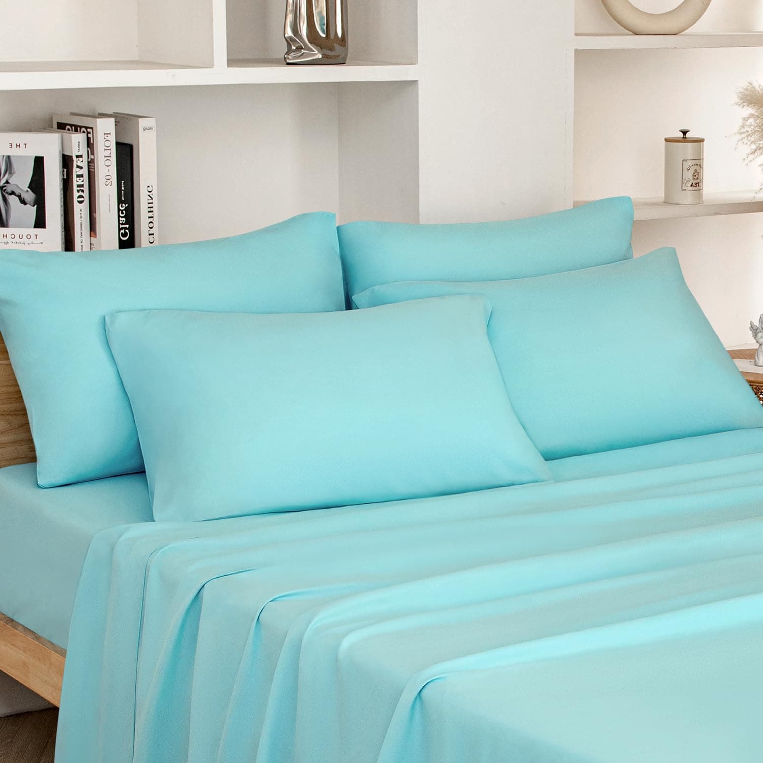 HOMEIDEAS Full Size Bed Sheets - 6 Piece Set (Aqua Blue) - Extra Soft Brushed Microfiber 1800 Bedding Sheets, Deep Pocket, Wrinkle & Fade Free