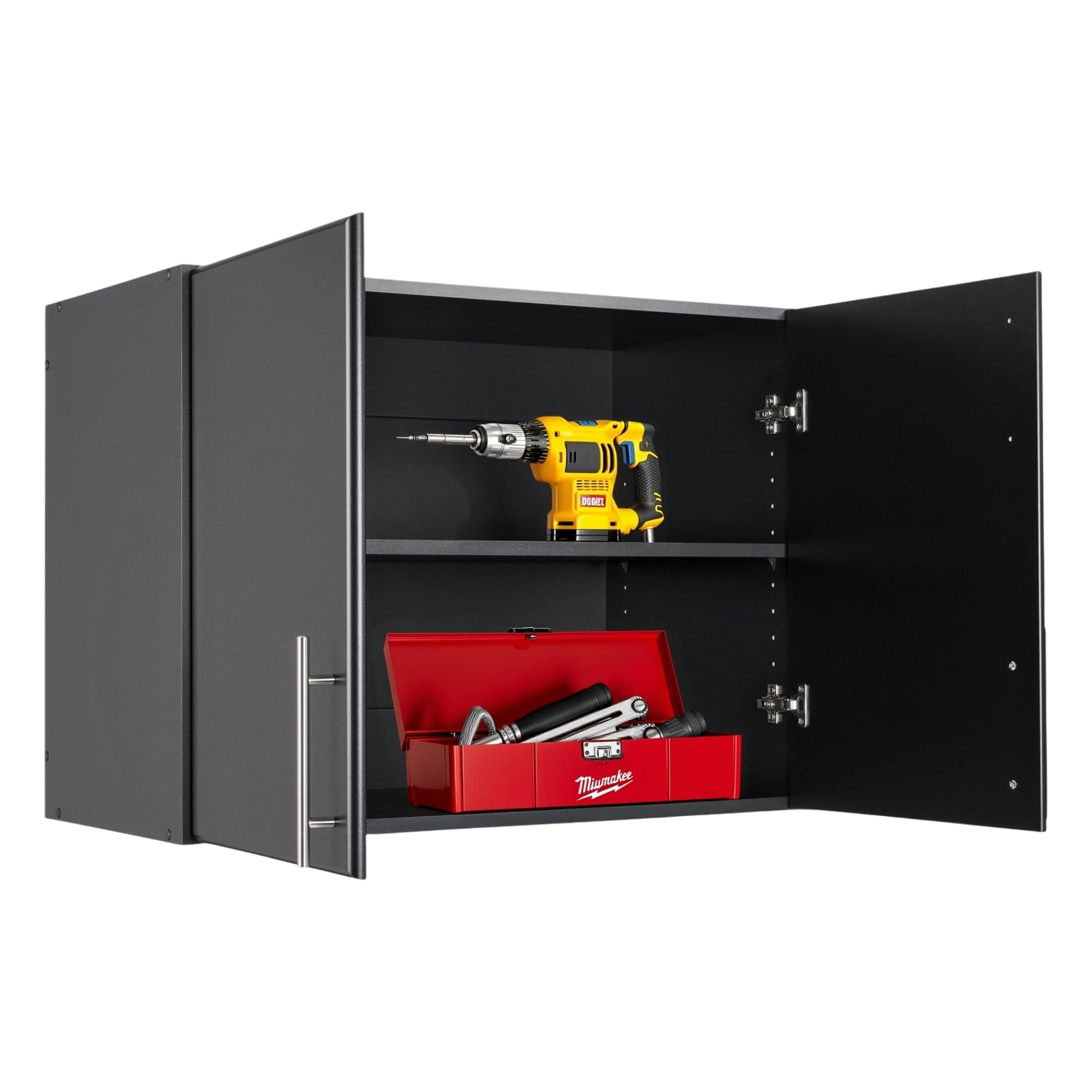 Prepac Elite 32” 2-Door Storage Cabinet, Wall Mounted Laundry, Kitchen & Garage Storage Cabinet with Adjustable Shelf, 32”W x 24”H x 16”D, Black