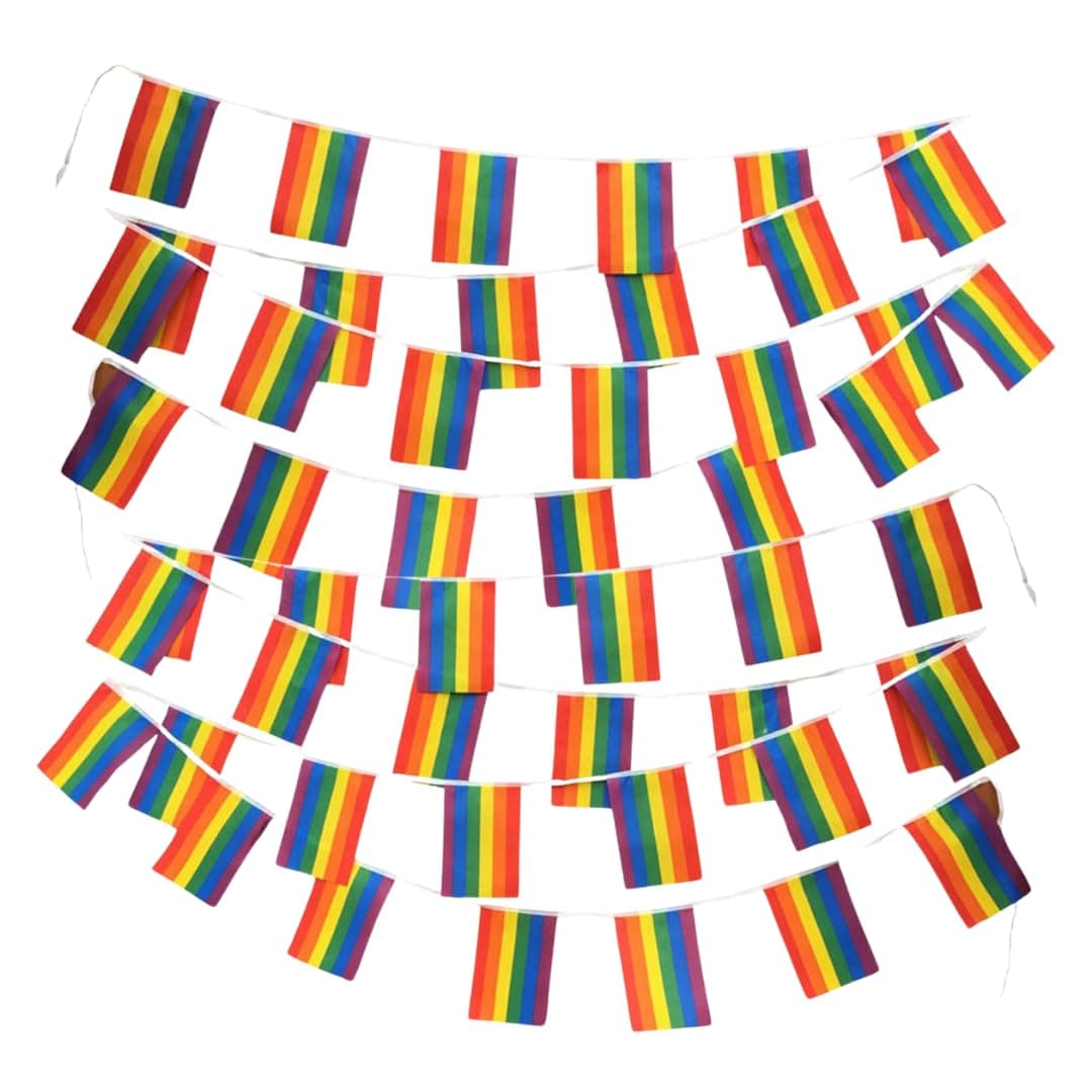 MEGA VALUE Rainbow Pride Flag Bunting – 33ft (10m) Long with 24 Flags – LGBT Pride Banner for Parades, Festivals, Pride Month, Events, Homes, Gardens & Bars