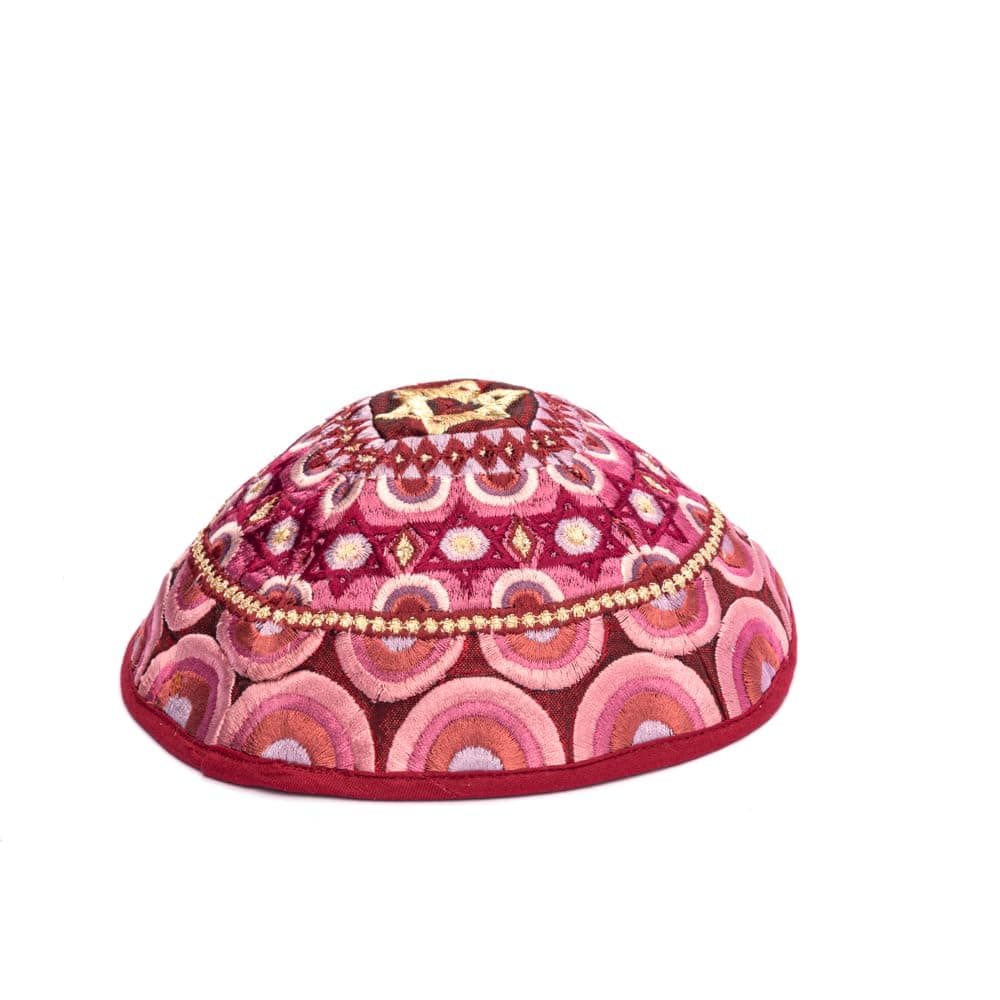 Kippah - Embroidered - Magen David - Pink
