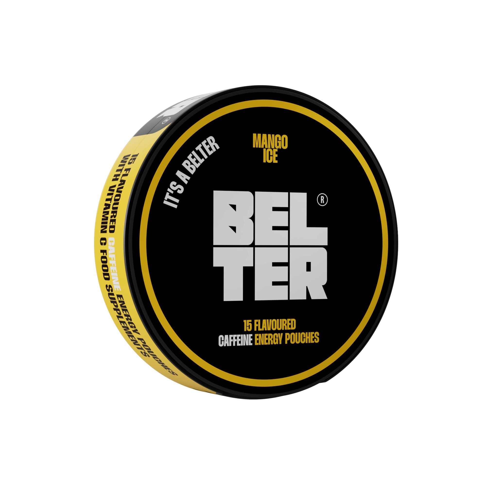 BELTER - Mango Ice - Caffeine Pouches - 15 Count - Fast-Acting - Zero-Calorie Energy Boost - 80mg Caffeine Per Pouch - Ideal for Sports, Gym, Gaming, & Work - Alternative to Drinks & Gels