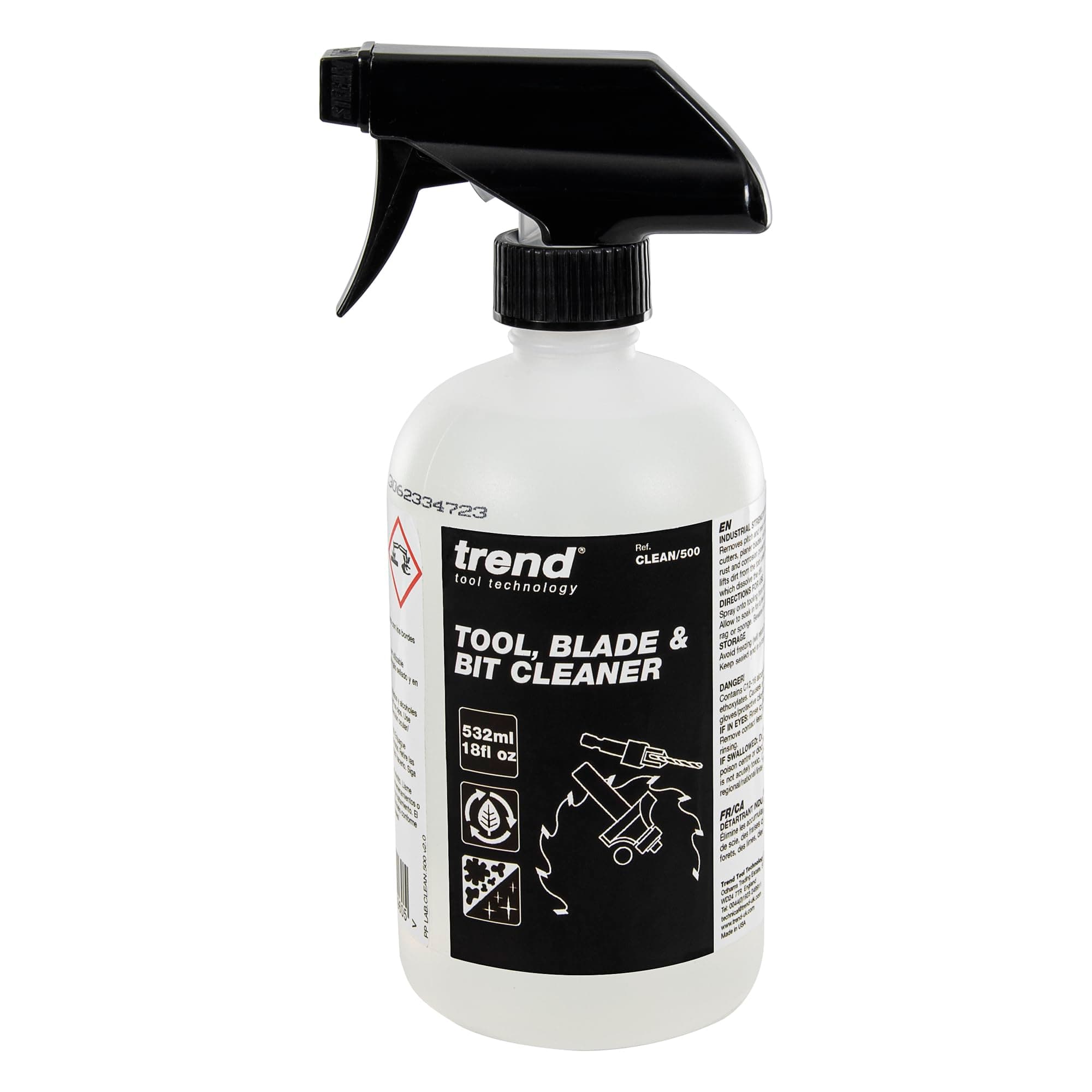 TREND Tool, Blade & Bit Cleaner, 18 fl oz, Resin, Pitch & Rust Remover, Safe Non-Toxic Formula for Workshop Tools, CLEAN/500