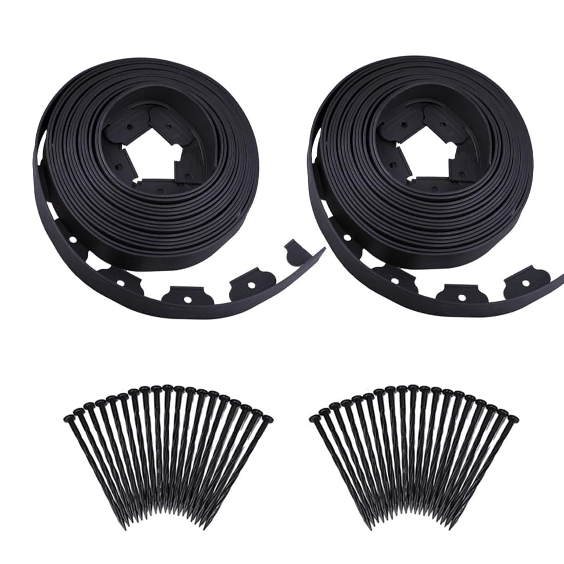 WOWCASE80FT 2 Inch Tall Landscape Edging Kit, Bonus 100 Count Spikes, Plastic Lawn Edging for Landscaping, Yard, Lawn and Flower Gardens Border (Black 80FT)