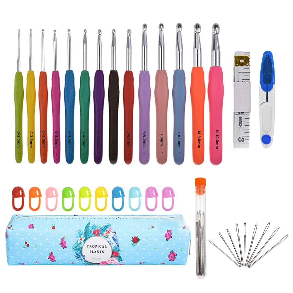 Gobesty 36 Pack Crochet Hooks Set, 14 Pcs Full Size Soft Handles Knitting Needles Kit with Case & Other Accessories for Beginners Adults, 2-10mm