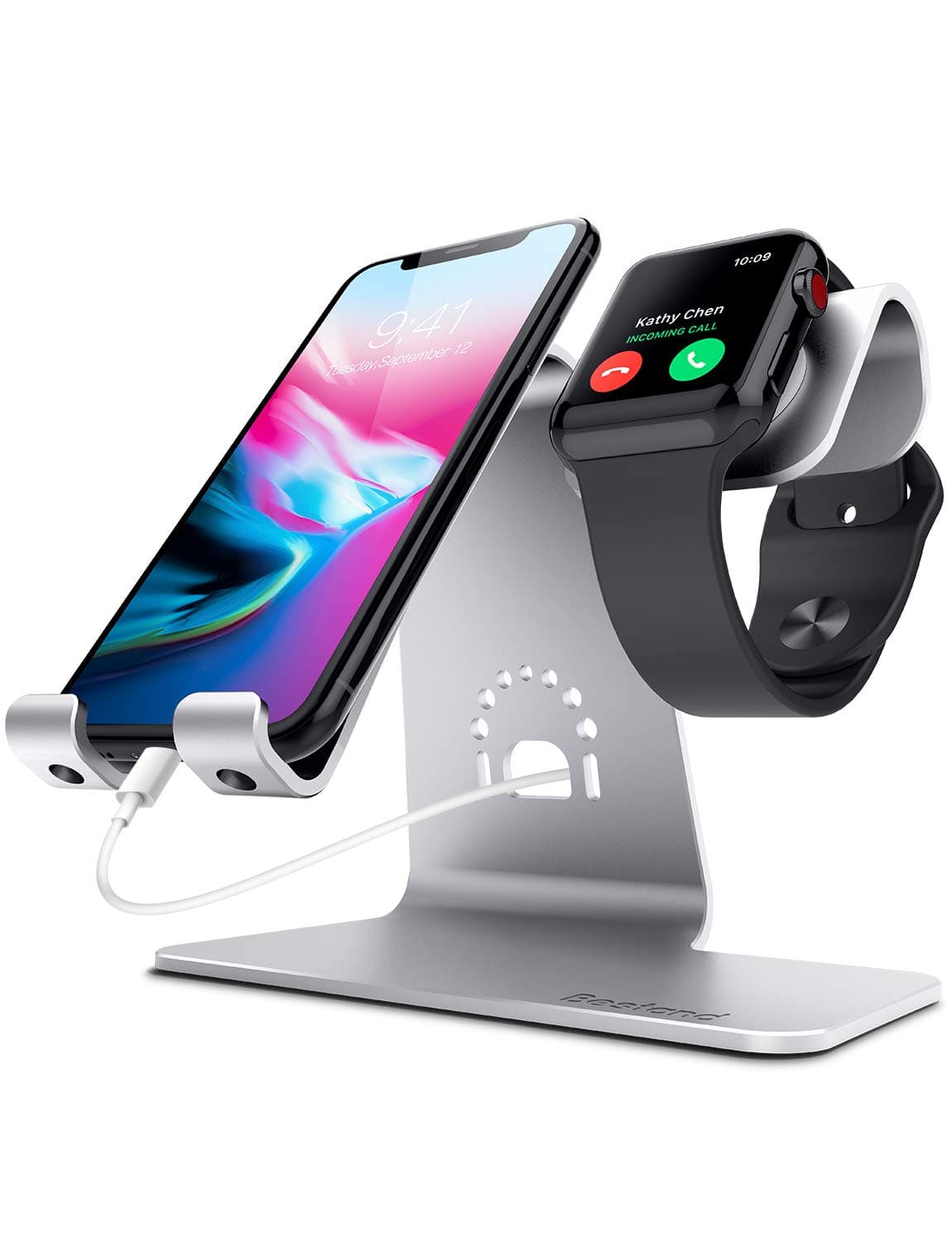 2 in 1 Charging Stand Holder for Both iPhone and iWatch Silver