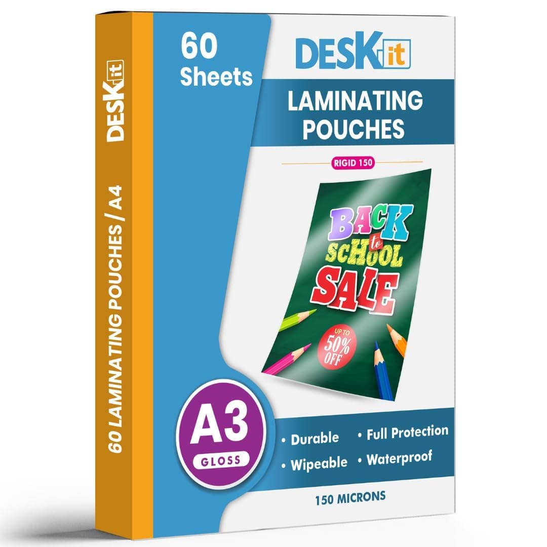 A3 Laminating Pouches, Glossy, 60 Sheets, 150 Microns - Clear and Durable Presentations - Ideal Rigidity for Everyday Use