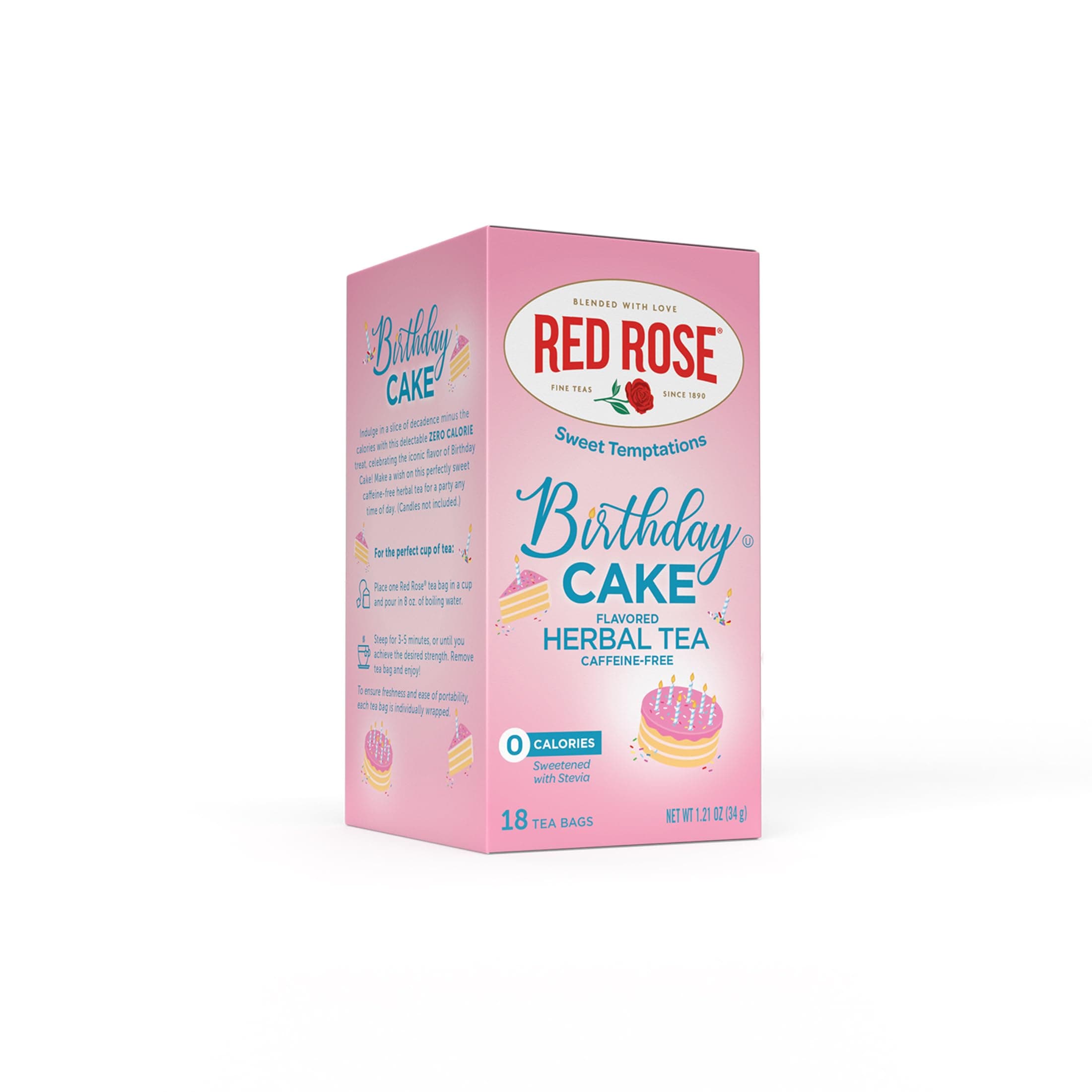 Red Rose Sweet Temptations Dessert Birthday Cake, Zero Carb, Zero Sugar, Packed With Flavor, Caffeine Free, Delicious Herbal Tea, 18 Tea Bags With Natural Fruit Flavor Emb